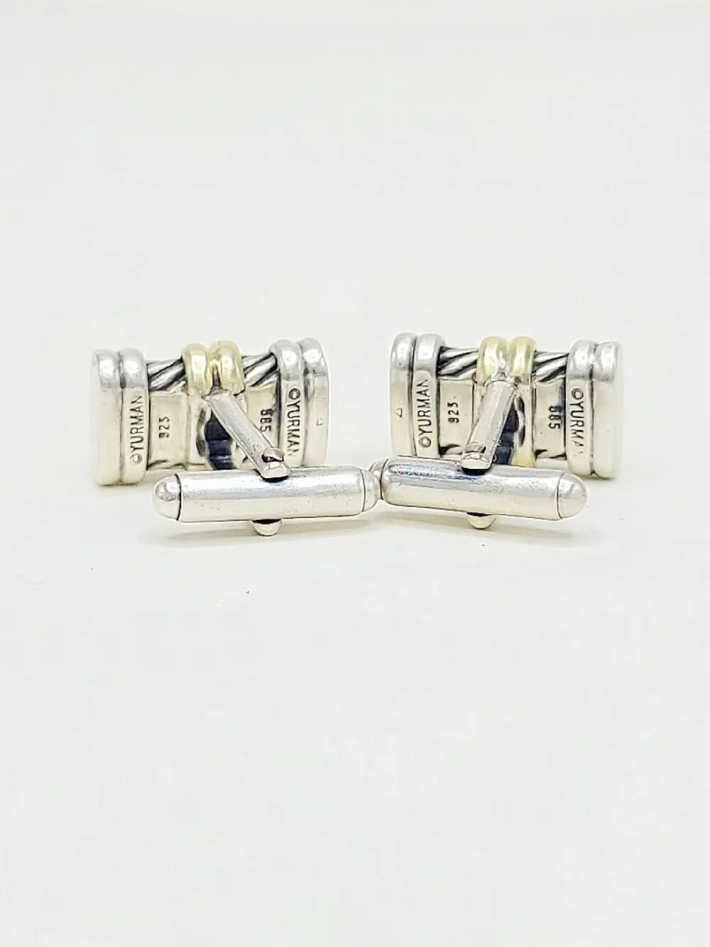 David Yurman Cable Station Cufflinks in Sterling Silver w/ 14K Yellow Gold RARE